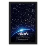 Ritwika's Personalized Zodiac Shining Earth Themed Starmap Framed And Constellations With Name, Message, Date And Place | With Glass, Size 13.5 x 19.5 IN, Set of 1 (Earth - Star Map)