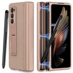Miimall for Samsung Galaxy Z Fold 2 Case with S Pen, [S Pen holder Magnetic Hinge Protection] [Kickstand] PU Leather+PC Anti-Drop Full Protective Cover for Z Fold 2-Gold
