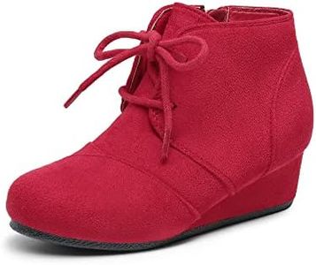 DREAM PAIRS Girls Low Wedge Heel Booties Side Zipper Ankle Boots Tomson-K Red Size 11 Little Kid