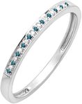 Dazzlingrock Collection 0.10 Cttw Alternate Round Blue & White Diamond Stackable Wedding Band for Women in 10K Solid White Gold, Size 7
