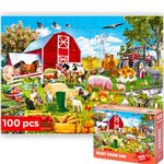 QUOKKA 100 Piece Puzzles for Kids Ages 3-5 – Floor Kids Puzzles Ages 4-8 Year Old – Toy for Learning Farm Animals for 8-10 yo – Jigsaw Toddler Game for Boy and Girl Ages 4-6