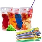 Clear Drink Pouches with Straw - Double Zipper Reusable Smoothie, Juice and Drink Bag, Clear Zipper Pouch Storage Bags NO LEAKAGE and Environmentally Friendly & BPA Free