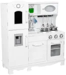 Sunnydaze Chef Sounds Interactive Play Kitchen for Kids - Wooden Kitchen Playset with Lights, Sounds, and Accessories - White