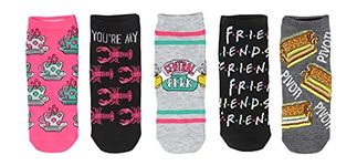 Friends TV Show Cityscape Logo Juniors/Womens Central Perk 5 Pack Ankle Socks Shoe Size 4-10, Black, Medium