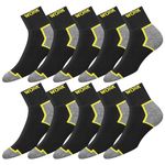 SOXCO Quarter Work Socks Men 9-12 Black High Ankle Socks Women 4-7, 10 Pairs, 9-11