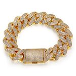 MOFEIJEWEL 15mm Cuban Link Bracelet for Men White Gold Plated Iced Out Hip Hop Jewelry 5A+ Cubic Zirconia (Gold 7inch）