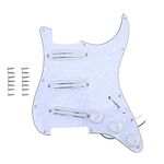 Musiclily 11-Hole SSS Prewired Loaded Pickguard with Dual Hot Rail High Output Pickups Set for Fender Squier Strat Electric Guitar,4Ply White Pearl