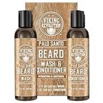 Viking Revolution - Beard Wash & Beard Conditioner Set With Argan & Jojoba Oil - Softens & Strengthens - Beard Shampoo & Conditioner - Palo Santo - 150 ml x 2