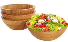 Lawei Set of 4 Bamboo Salad Bowls - 7 x 2.25 Inch Wood Serving Bowls Individual Meal Bowls Fruits, Salad, Pasta, Cereal, Rice and Snacks