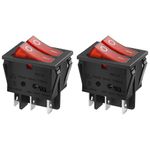 Heschen Double Rocker Switch SPST ON-OFF 6 Terminals Red light 16A 250VAC 2Pack