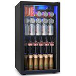 COSTWAY 3.2 Cu.Ft Beverage Refrigerator Cooler, 120 Can Beverage Cooler with LED Light, 3 Removable Shelves, Small Drink Dispenser Fridge Perfect for Soda Beer Wine