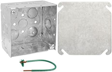 Pack of Box and Cover 4'' Square Electrical Box, Flat Blank Exposed Work Cover, Welded Construction, Ten 1/2'' and Six TKO Knockouts, Raised Ground, 2-1/8''