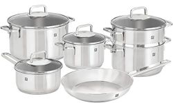 ZWILLING Quadro 10 Piece 18/10 Stainless Steel Cookware Set - All Cooktops, Measuring Indicators, Silicone Lid Seals, Silver