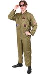 Adults Pilots Aviator Costume Air Pilot Jumpsuit Men Pilot Costume Aviator Jump Suit Fancy Dress Costume Halloween Party Cosplay Outfit for Men - Small