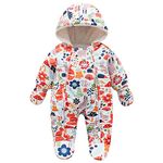 famuka Baby Snowsuit Romper Fleece Lined Outwear Winter Warm Outfit With Gloves (9-12 Months, Orange)