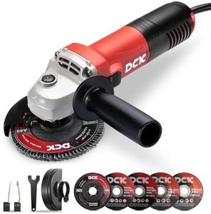 DCK Angle Grinder, 4-1/2-Inch, 6.7Amp Corded Angle Grinder, 11,800 RPM with 2 Safety Guards, 6-Piece Discs (2 Cutting/2 Grinding/2 Flap Discs), Professional Angle Grinder for Metal, Wood (KSM09-115S）