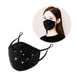 通用 Sparkly Shinny Diamond Glitter Bling Face Masks,Rhinestone Brilliant Elastic Bandanas, Women Fashion Outdoor Dustproof,Rhinestone Face Covering for Women,Diamante Face Mask (black), One Size