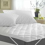 MoonStar London Luxury Quilted Mattress Protector Double Bed Size Fitted Mattress Cover 30CM Deep With Stripes (137x190cm) Anti Allergic Mattress Topper Soft Mattress Pad White (Double (137x190))