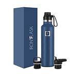 IRON °FLASK Sports Water Bottle - 710 ml, 3 Lids (Spout Lid), Vacuum Insulated Stainless Steel, Hot Cold, Double Walled, Thermo Mug, Standard Metal Canteen