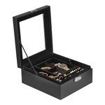 Prestige & Fancy Jewelry Organizer Box - 2 Layer Jewelry Box for Earrings, Necklaces, Rings, Bracelets and Accessories | Elegant Alligator-Style PU Leather Jewelry box (Black - With Window)