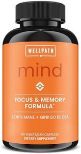 WellPath Mind Brain Supplement for Memory and Focus with Lion's Mane | Ginkgo Biloba and L-Theanine for Long Term Cognitive Support | Vegan, Non-GMO, 60 Ct
