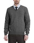 Kallspin Men's Wool Blend Knitted Jumpers Relaxed Fit V Neck Long Sleeve Pullover Sweater(Charcoal, L)