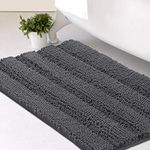 H.VERSAILTEX Striped Luxury Chenille Bathroom Mat Extra Soft and Absorbent Shaggy Bathmat Dry Quickly Plush Bathroom Rug Carpet for Tub/Toilet/Shower Machine Washable, Grey, 20x32 Inch