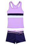 JerrisApparel Little Girls' Summer Two Piece Boyshort Tankini Kids Swimsuit (12-13/Tag Size 4XL, Purple)