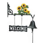 Sungmor Cast Iron Dinner Bell, Outside Farmhouse Door Bell, Wall Hanging Welcome Bell Sign, Antique Pretty Sunflower Decorative Manually Shaking Doorbell, Indoor Outdoor Wall Mounted Dinner Bell