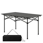 SPOTRAVEL Portable Aluminum Camping Table, 4-6 Persons Roll-Up Top Beach Table with Carry Bag, Indoor Outdoor Picnic Table for Party, BBQ and Hiking, Black