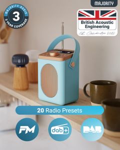MAJORITY Little Shelford DAB+ Portable Radio – Bluetooth, 15h Battery, Dual Alarm, Duck Egg