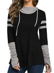 iChunhua Casual Fall Tops for Women Long Sleeve Ladies Hoodies with Thumb Holes Black L