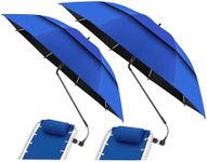 2 Pack 48.6" Double Canopy Beach Umbrella with Clamp, UPF50+ Beach Chair Umbrella with clip, 360°Adjustable Portable Outdoor Wheelchair, Patio, Golf Carts,Camping(Blue)