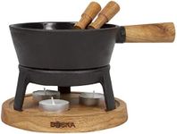 Boska Fondue Sets Pro S - 2 to 4 Persons - Cheese Fondue Sets on Teawarmers - 700 ml Volume for 350 gr Melted Cheese [inc. Fondue Forks] [Stable, Oak Wood and Stainless Steel]