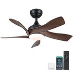 36 Inch Ceiling Fans with Lights Remote/APP Control, 2 Downrods Flush Mount Ceiling Fans with Reversible 5 Curved Blades, 6 Speeds 3 Colors Dimmable for Bedroom Dining Room Kids Room, Brown