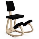 Varier Variable Plus-Iconic Kneeling Chair with Cushioned Backrest Wood / 100% Recycled Polyester Fabric, Natural/Black, One Size