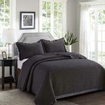 3 Piece Embossed Bedspread Quilted Comforter Luxury Bed Throw with Pillow Shams Bedding Set Black Double