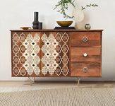 CORSICA DESIGNS Carving 4.5FT Wooden Storage Cabinet for Living Room, Bedroom, Dining and Home, Modern Sideboard Organizer with Drawers and Shelving, Large Console Table for Hall and Entryways