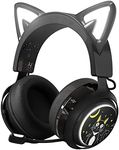 EASARS Wireless Cat Ear Headphones, Black Gaming Headset Bluetooth 5.0 for Smartphone, Retractable Mic, 50mm Drivers, RGB Lighting Headset with Mic (USB Dongle Not Included)