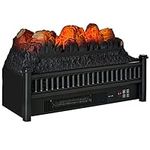 HOMCOM 23" Electric Fireplace Logs with Realistic Ember Bed, Freestanding or Insert Fireplace Heater with Remote Control, Timer, 1400W, Black