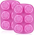 Rose Silicone Soap Moulds, 2PCS 6-Cavity Handmade Rose Flower Ice Cube Molds Cake Mold, Food Grade for DIY 3D Ice Trays, Soap Molds, Mousse, Muffin, Cake, Chocolate, Jelly, Resin, Candle Molds