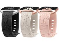 Girovo 3 Pack Engraved Cartoon Bands Compatible with Fitbit Versa 2 Band/Versa Lite/Versa Band Women, Cute Soft Silicone Replacement Straps Bracelet Sport Designer Fancy Wristbands for Fitbit Versa SE