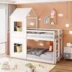 FEZTOY 3FT Treehouse Bunk bed, Cabin Bed Frame 90x190 cm, Mid Sleeper with Canopy & Ladder, Cabin Tent Bed Frame for Children Boys Girls, White