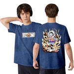 MIGLOCUST Anime T Shirt for Boys - Luffy Gear 5 Sun God Nika One Piece Kids Half Sleeve Drop Shoulder Anim Print Tshirt Melange Blue 10-11 Years