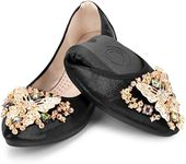 KUNWFNIX Womens Foldable Ballet Flats Soft Pointed Toe Rhinestone Butterfly Ballerina Shoes Sparkly Comfort Slip on Flat Shoes.