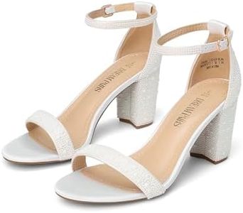 DREAM PAIRS Women's Chunk Low Heel Pump Sandals,Size 5.5,WHITE-PEARL,CHUNK