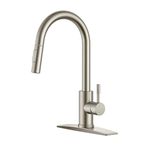 FORIOUS Kitchen Faucet, Kitchen Faucets with Pull Down Sprayer, Stainless Steel High Arc Single Handle Kitchen Sink Faucet, for RV, Laundry, Single Hole and 3 Hole Deck Mount, Brushed Nickel