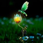 TERESA'S COLLECTIONS Garden Ornaments Outdoor Garden Gifts, Metal Hummingbird Tulip Solar Stake Light, Glass Flower Bird Solar Powered Lights Garden Decoration Lawn Yard, 41inch