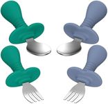 Toddler Spoons and Forks Set, 4Pcs Kids Silverware Set with Silicone Handle, 18/8 Stainless Steel Children Safe Forks and Spoons, Toddler Utensils BPA Free, Anti-Choke Design (Dark Blue, Green)