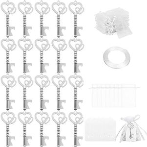 Apribottiglie chiave d'epoca, 20pcs Wedding Party Favor Souvenir Gift Set Apribottiglie con coulisse Bag Blank Tag per gli ospiti